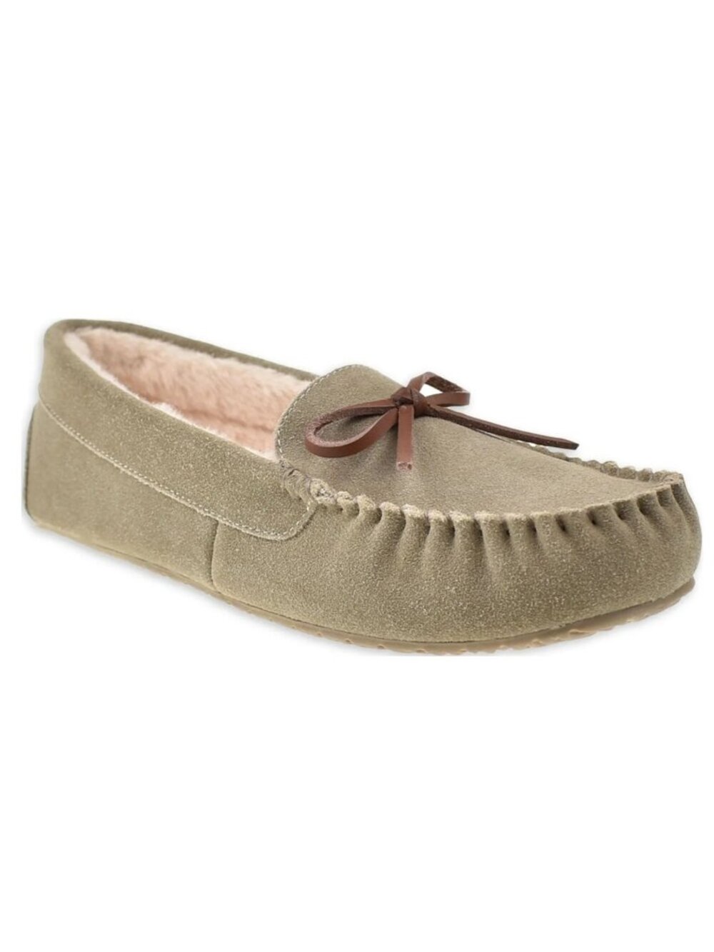 Secret Treasures Size 11 Slippers Genuine Suede Moccasin Plush Lining Bow Accent